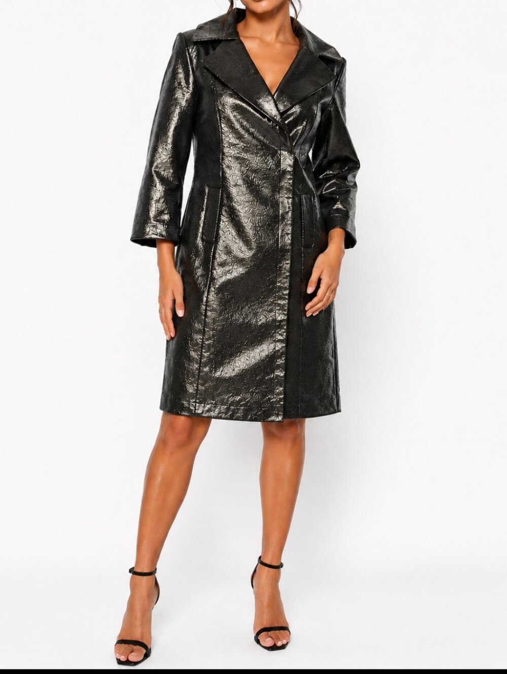 Rickie Freeman Teri Jon Black Metallic Shimmer Coat Dress Gown Size 8 Silver - Picture 6 of 6
